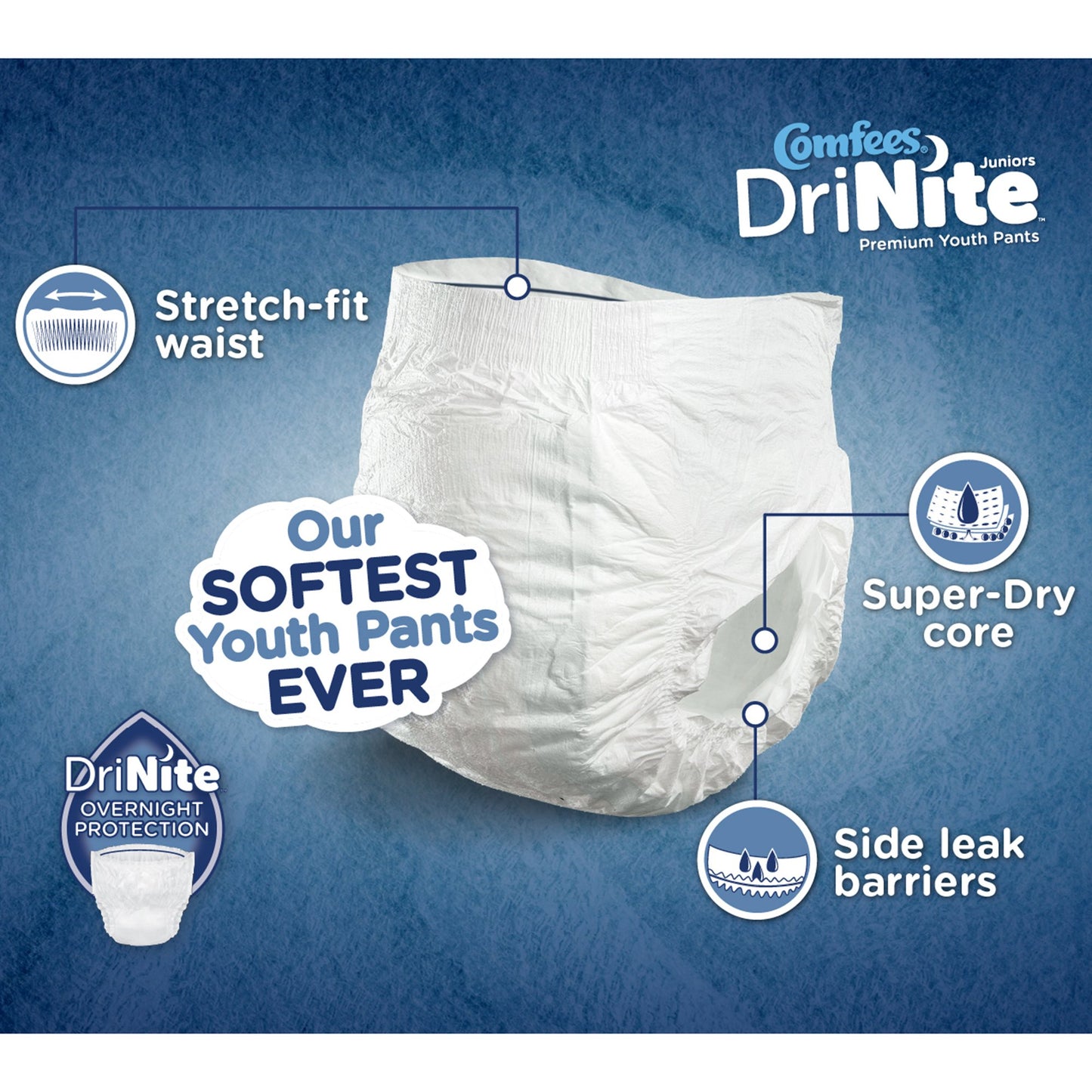 Comfees® DriNite® Juniors Unisex Youth Absorbent Underwear Pull On with Tear Away Seams Large / X-Large Disposable Heavy Absorbency (1211840_BG)