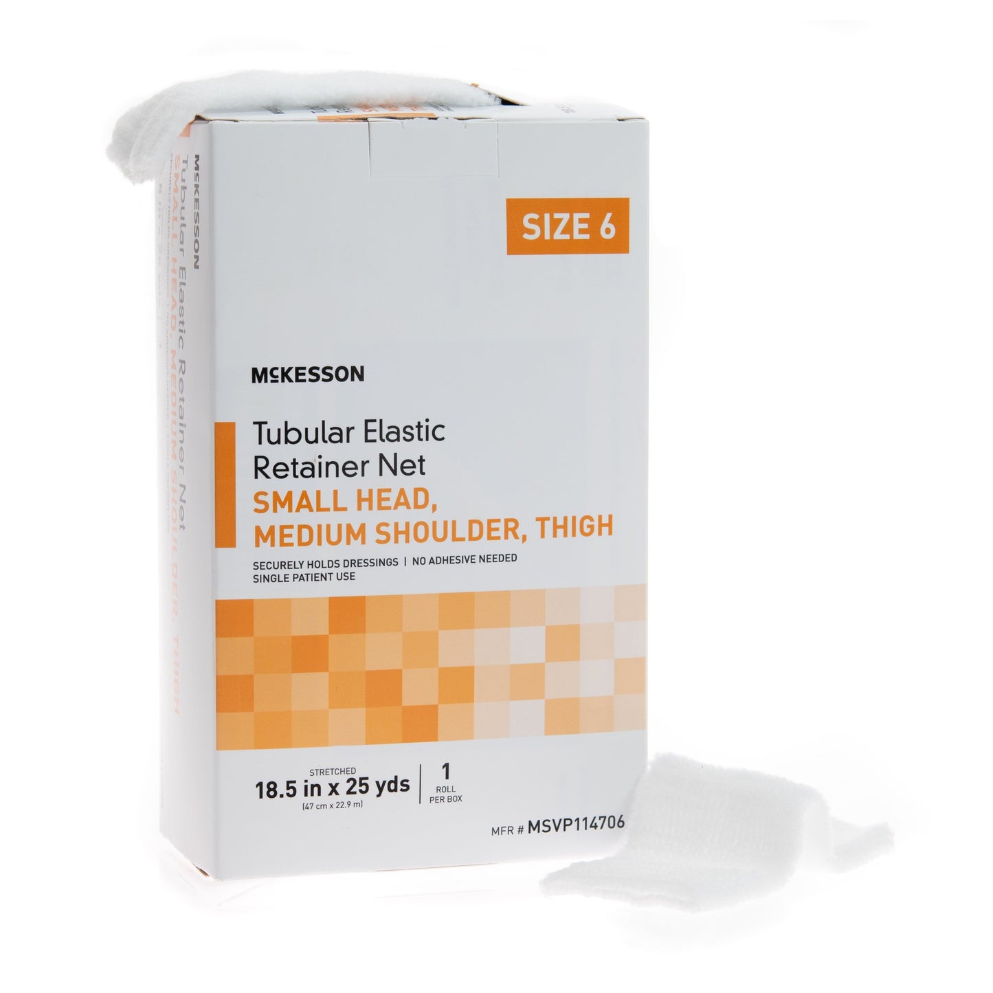 McKesson Elastic Net Retainer Dressing Tubular Elastic 18-1/2 Inch X 25 Yard (47 cm X 22.9 m) Size 6 White Small Head / Medium Shoulder / Thigh NonSterile (1113350_BX)