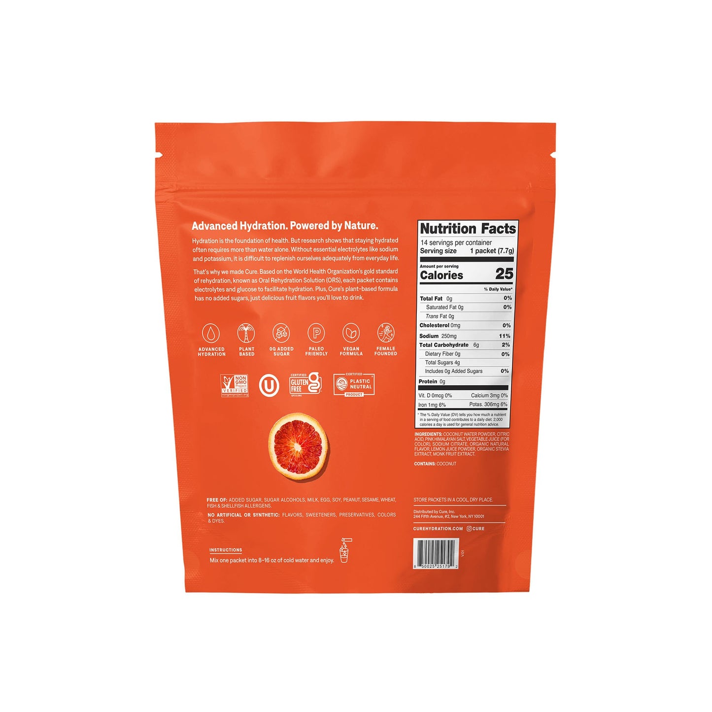 Cure Oral Electrolyte Solution Blood Orange Flavor 0.27 oz. Electrolyte (1267699_PK)