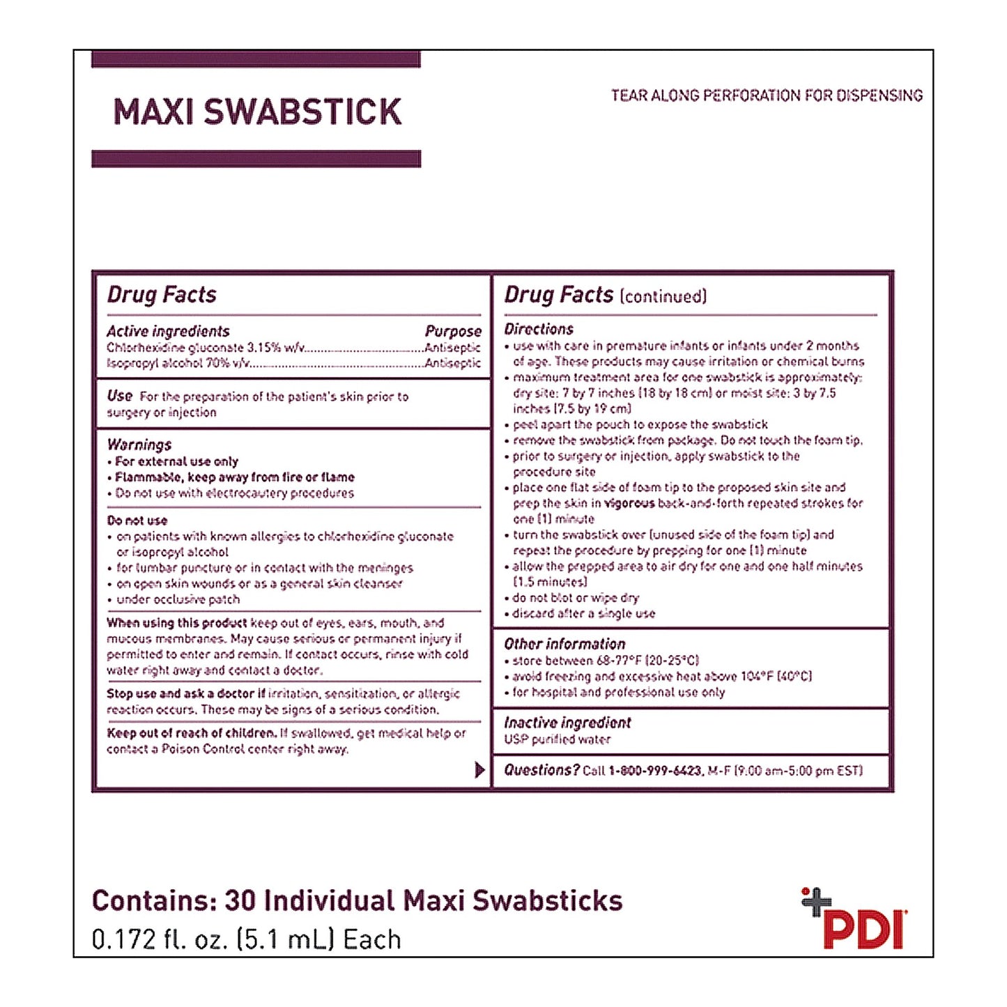 Prevantics® Maxi Impregnated Swabstick 3.15% / 70% Strength CHG (Chlorhexidine Gluconate) / Isopropyl Alcohol Individual Packet NonSterile (545438_EA)