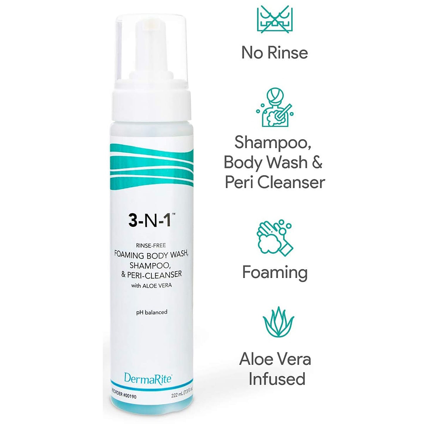 DermaRite® 3-N-1™ Rinse-Free Body Wash Foaming 7.5 oz. Pump Bottle Mild Scent (470148_EA)
