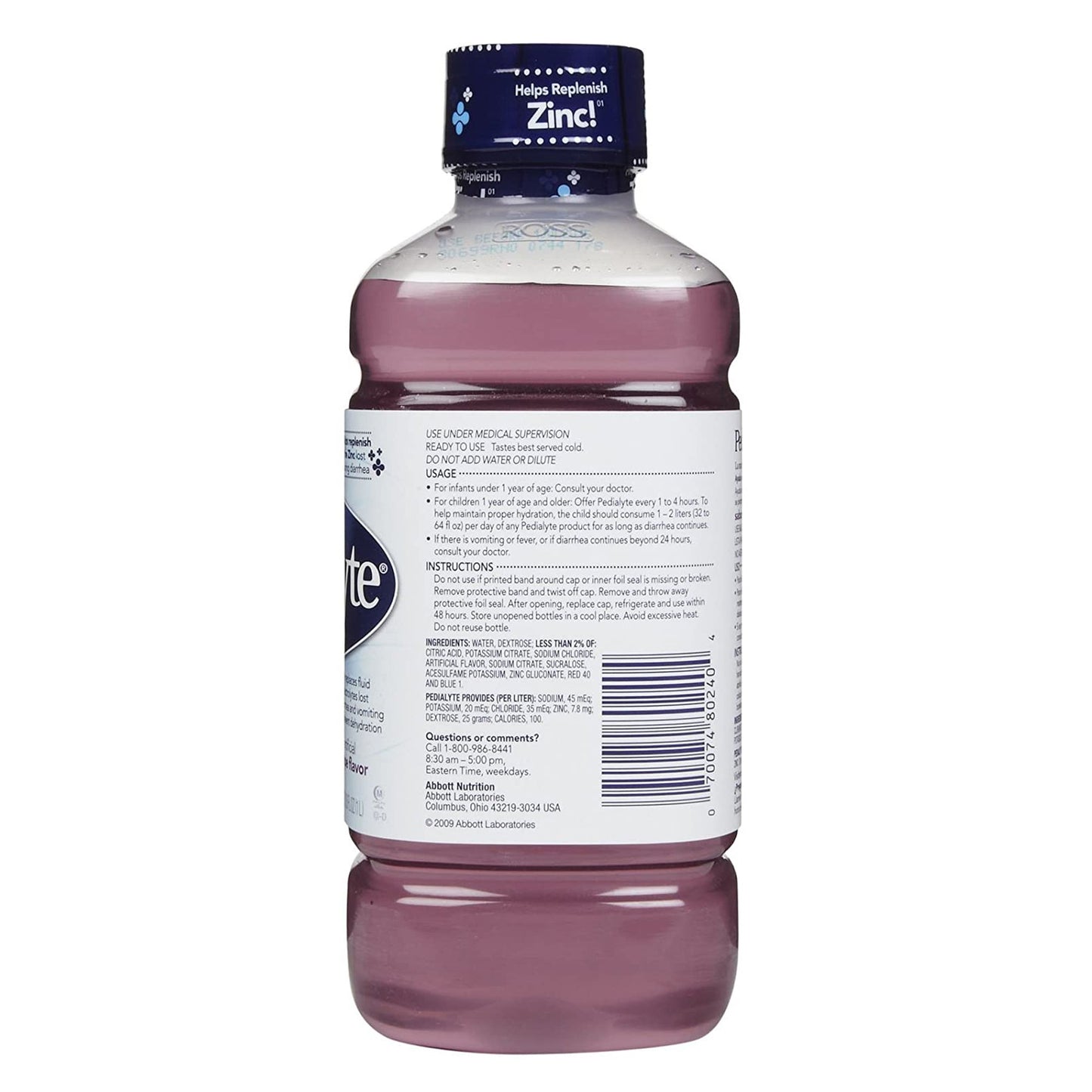 Pedialyte® Classic Oral Electrolyte Solution Grape Flavor 33.8 oz. Electrolyte (366834_CS)