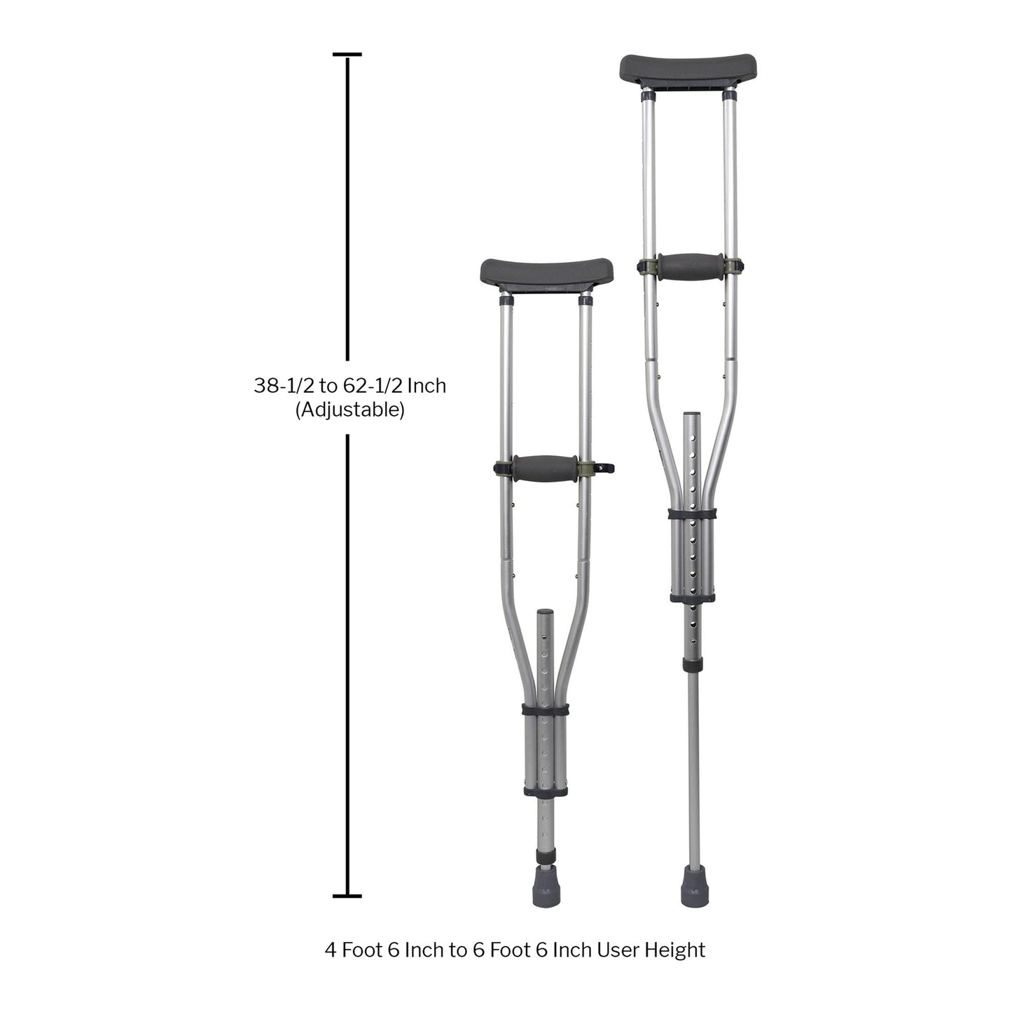 McKesson Underarm Crutches Youth / Adult / Tall Adult 4 Foot 6 Inch to 6 Foot 6 Inch User Height Aluminum Frame 300 lbs. Weight Capacity (1095263_CS)
