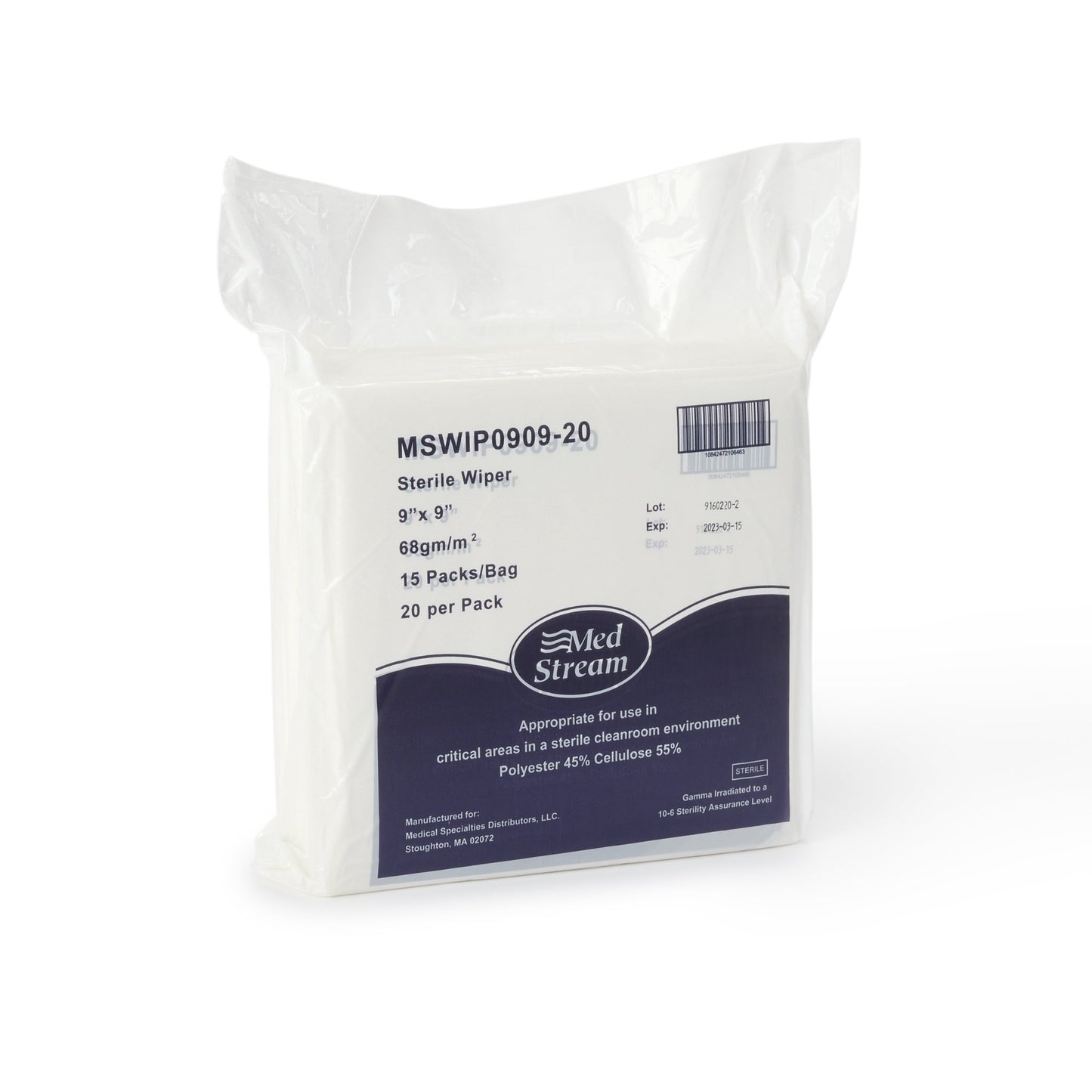 McKesson Cleanroom Wipe ISO Class 5 20 Count Bag 9 X 9 Inch Sterile Disposable (1139260_BG)