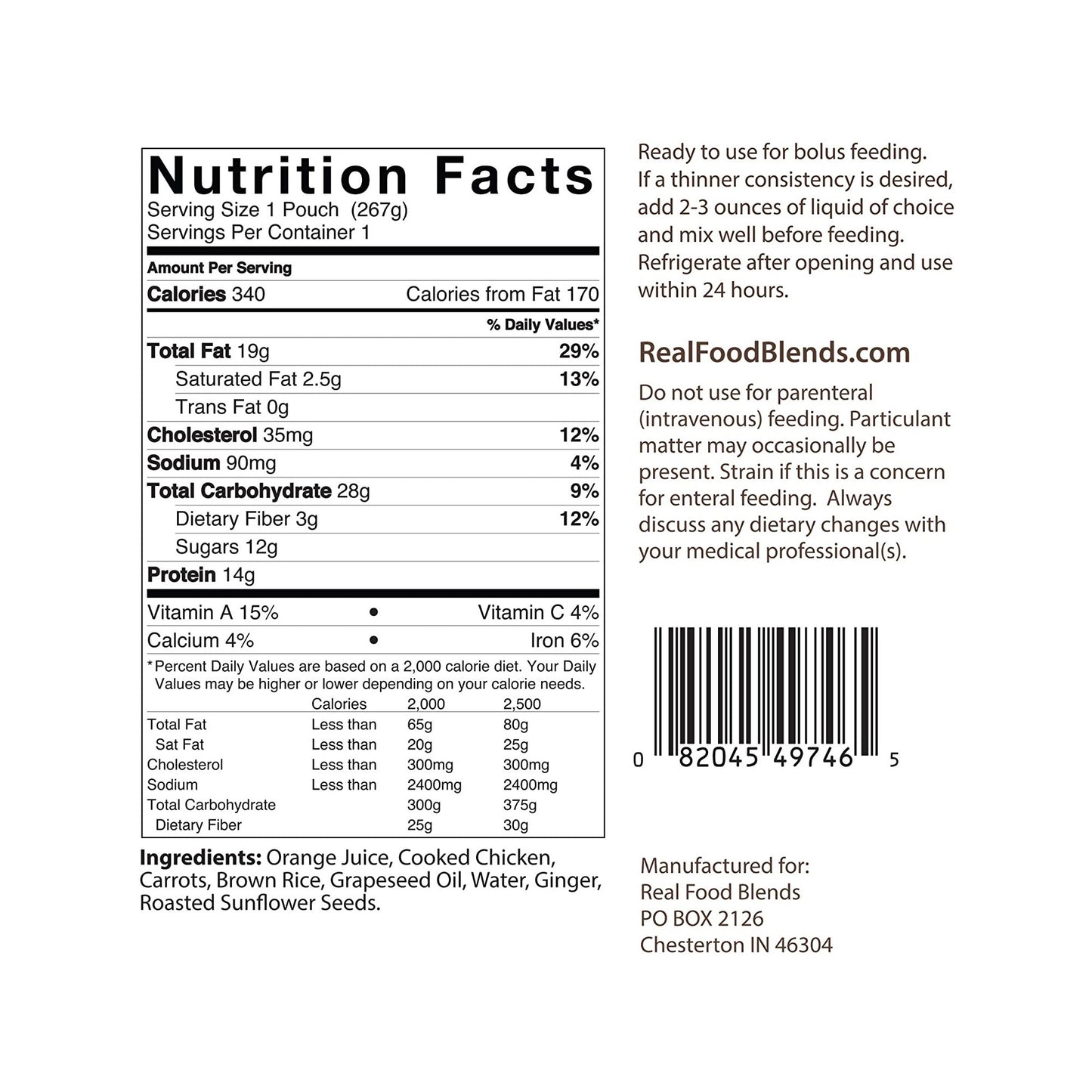 Real Food Blends® Tube Feeding Formula Chicken / Carrots / Brown Rice Flavor Liquid 9.4 oz. Pouch (979850_EA)