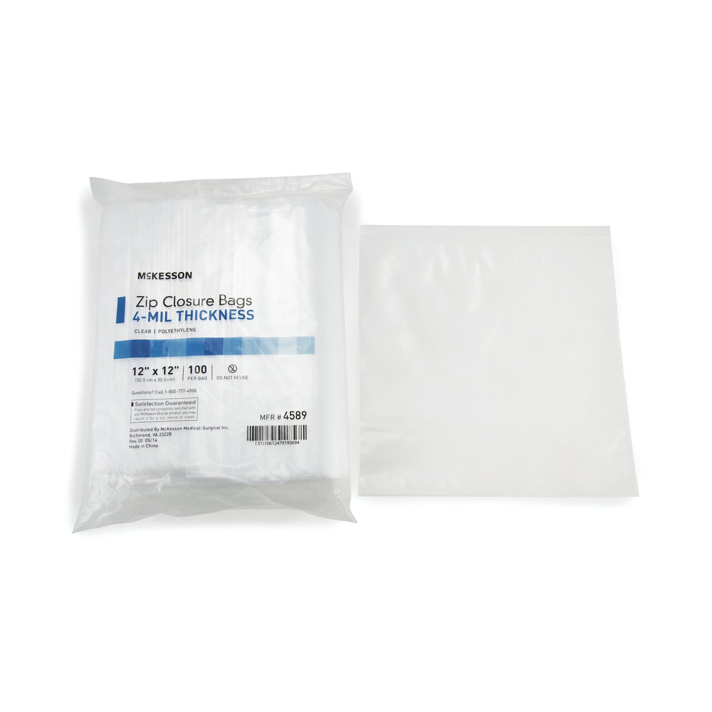 McKesson Reclosable Bag 12 X 12 Inch Polyethylene Clear Zipper Closure (957786_CS)