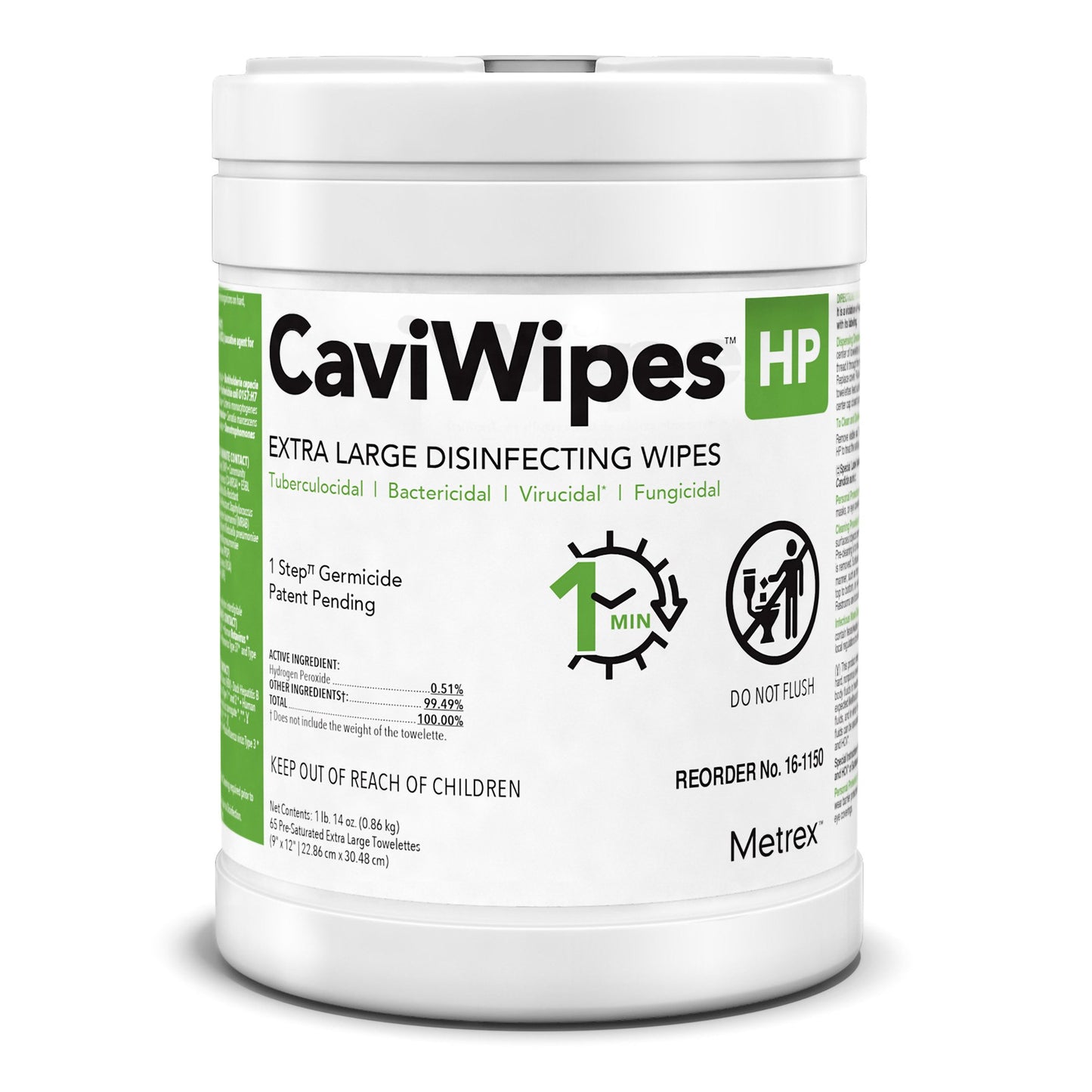 CaviWipes™ HP XL Surface Disinfectant Cleaner Peroxide Based Manual Pull Wipe 65 Count Canister Scented NonSterile (1216230_CT)