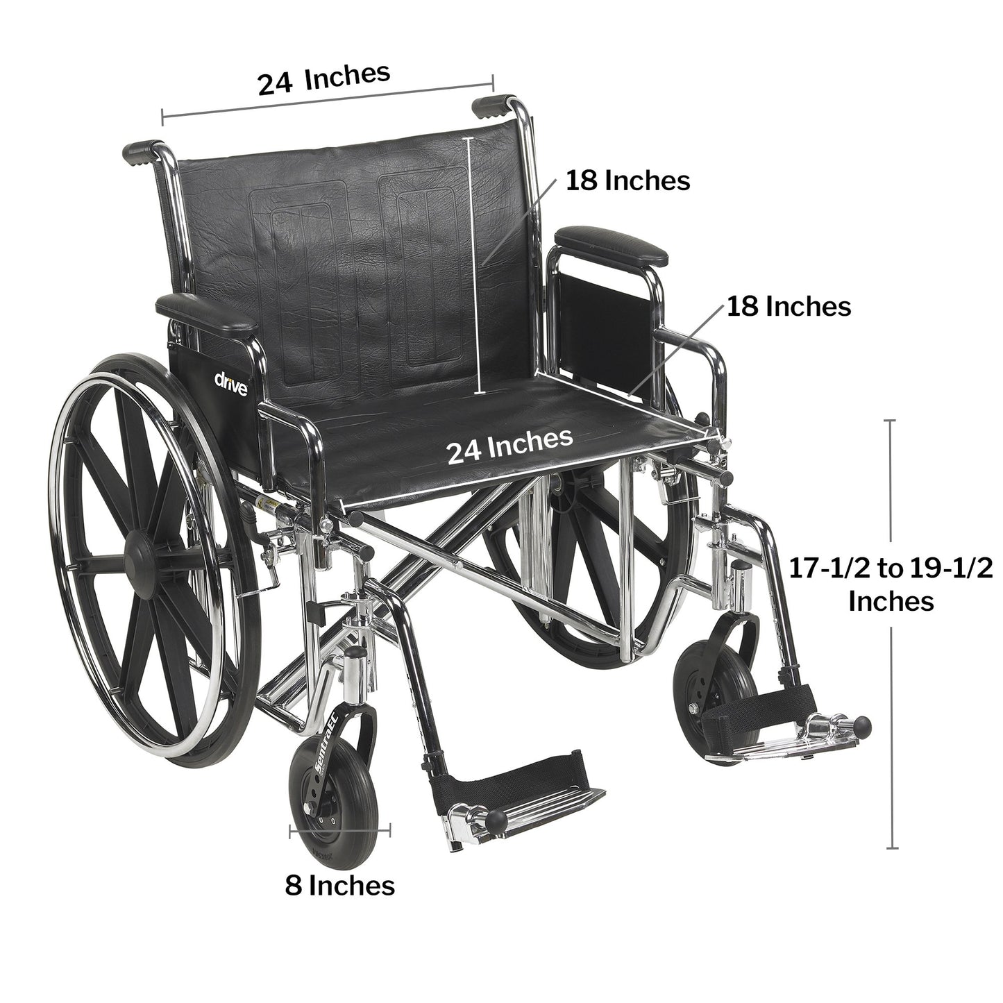 McKesson Bariatric Wheelchair Dual Axle Desk Length Arm Swing-Away Footrest Black Upholstery 24 Inch Seat Width Adult 450 lbs. Weight Capacity (1065288_EA)