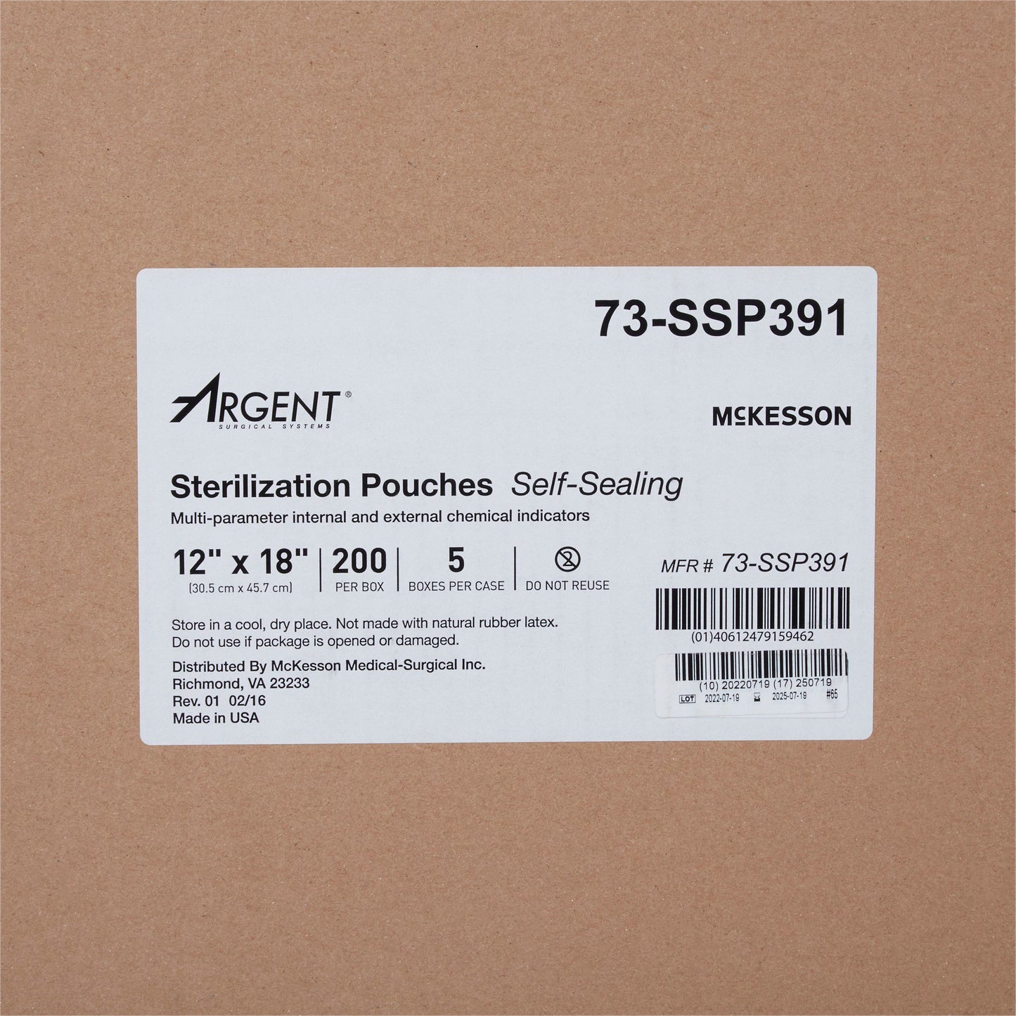 McKesson Argent™ Sure-Check® Sterilization Pouch Ethylene Oxide (EO) Gas / Steam 12 X 18 Inch Transparent / Blue Self Seal Paper / Film (527136_CS)