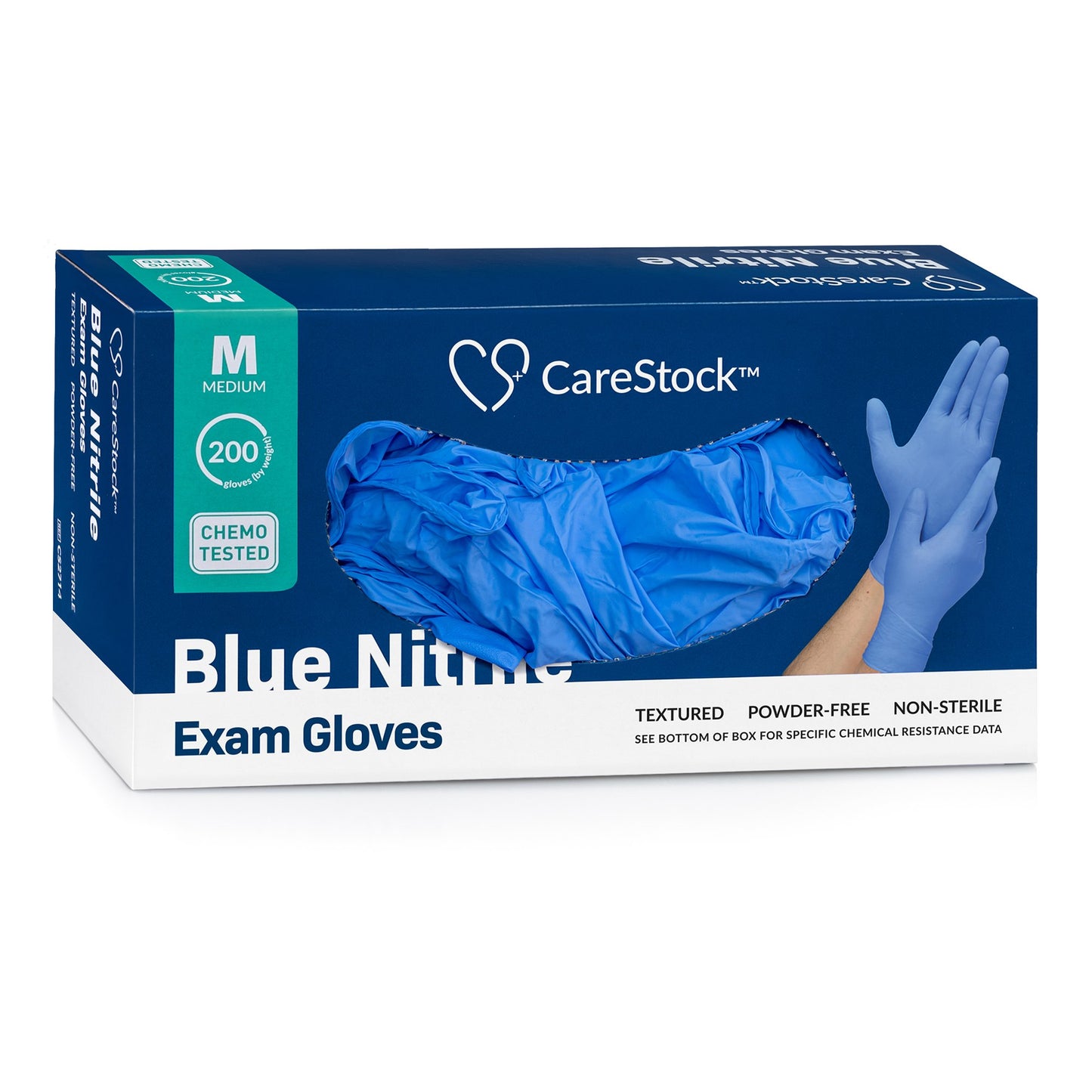 CareStock™ Exam Glove Medium NonSterile Nitrile Standard Cuff Length Textured Fingertips Blue Chemo Tested (1230897_BX)
