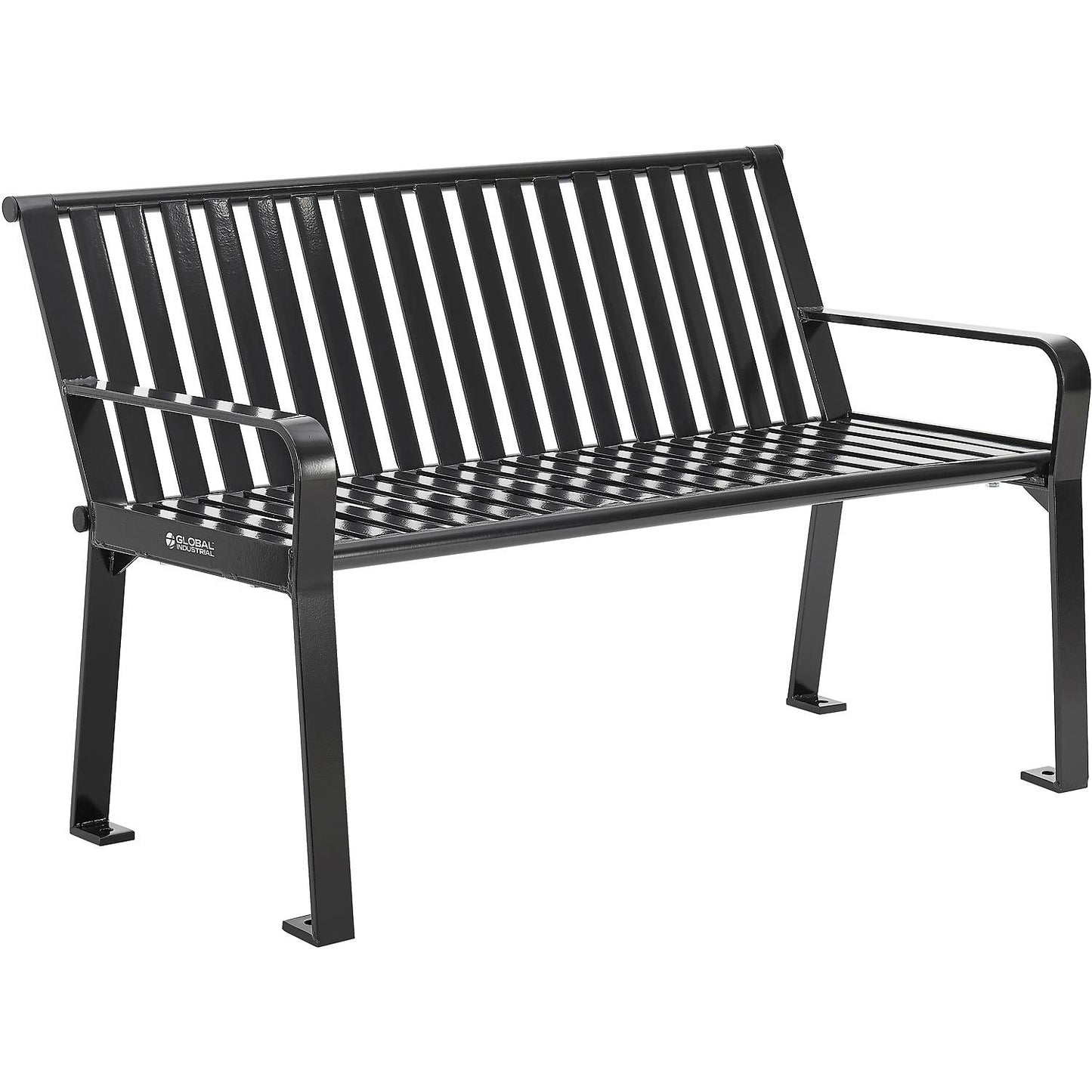 Global Industrial 4' Outdoor Bench with Back, Vertical Steel Slat, Black (WB694853BKKD)