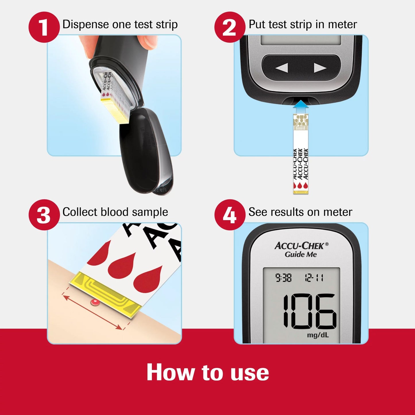 Accu-Chek® Blood Glucose Meter 4 Second Results Stores up to 30 Results No Coding Required (1183537_EA)