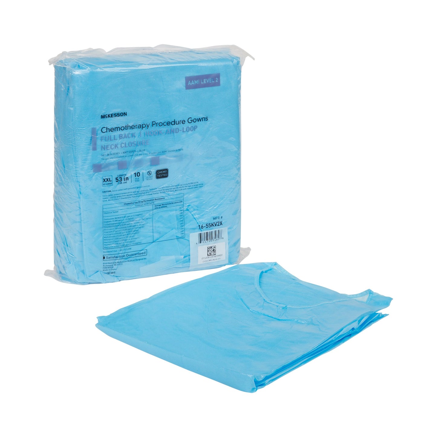 McKesson Chemotherapy Procedure Gown 2X-Large Blue NonSterile AAMI Level 2 / ASTM D6978 Disposable (1177930_BG)