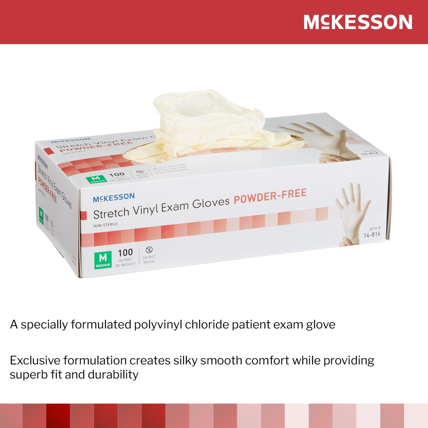 McKesson Exam Glove Medium NonSterile Stretch Vinyl Standard Cuff Length Smooth Ivory Not Rated (409743_BX)