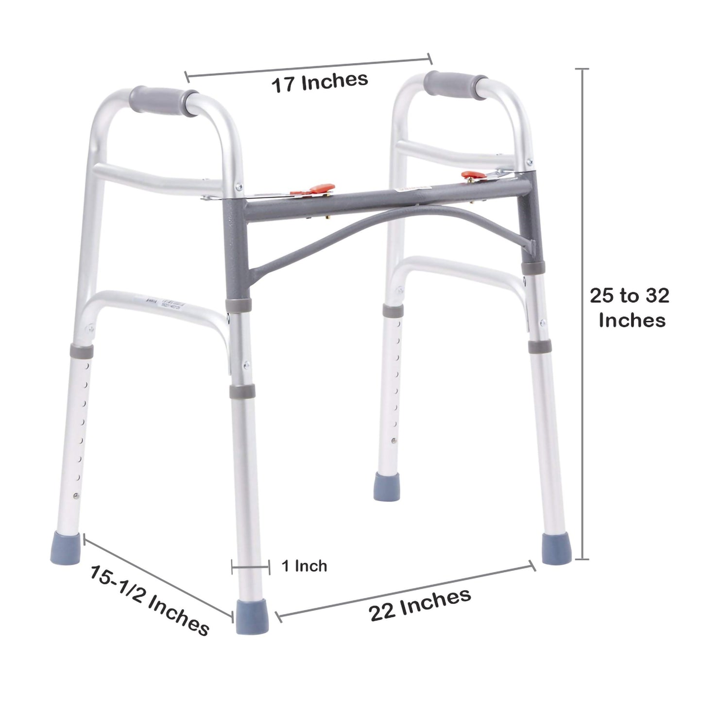 McKesson Dual Release Folding Walker Adjustable Height Aluminum Frame 350 lbs. Weight Capacity 25 to 32 Inch Height (1065260_EA)