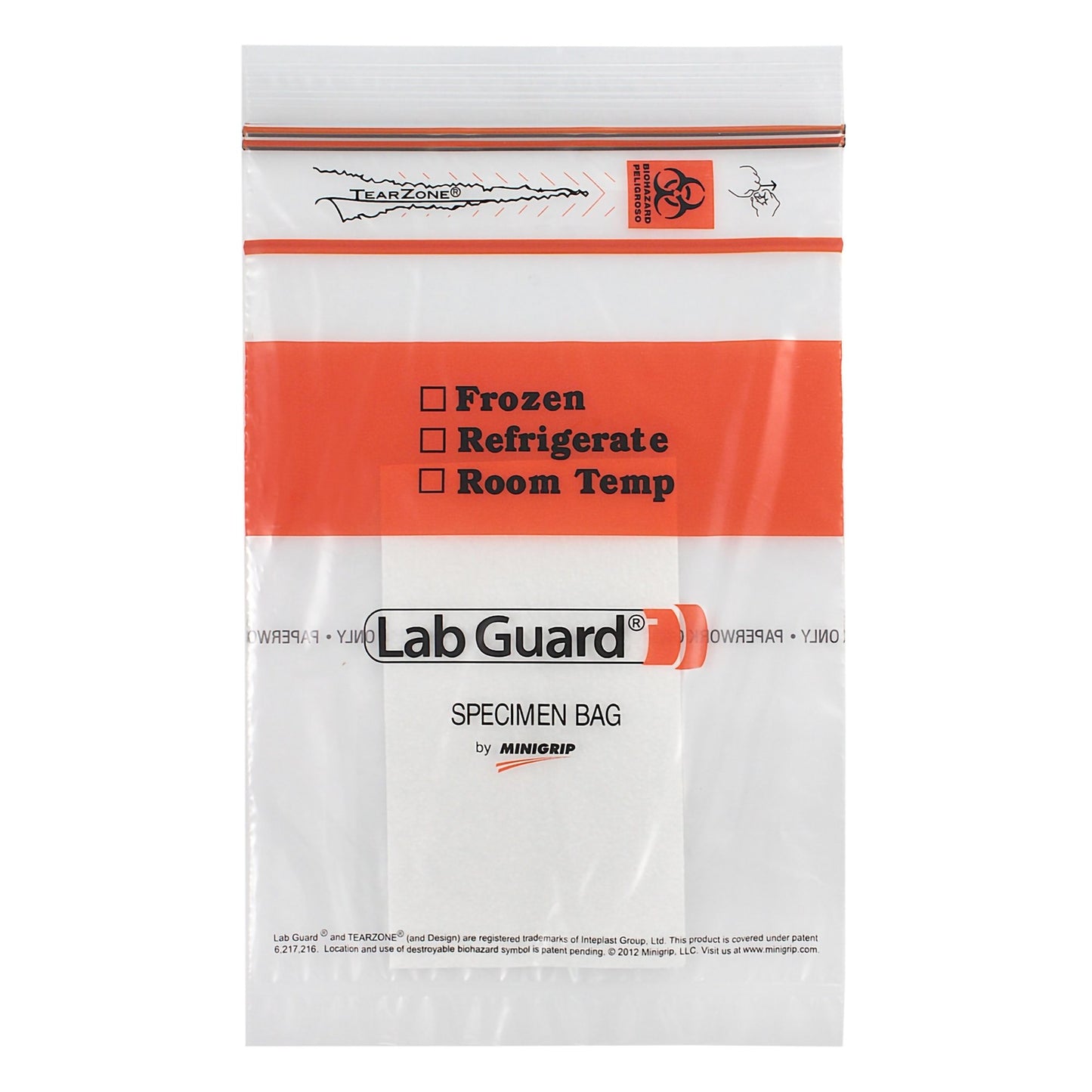 Lab Guard® Double Zipper Specimen Transport Bag with Document Pouch and Absorbent Pad 6 X 9 Inch Zip Closure Biohazard Symbol / Storage Instructions NonSterile (983921_CS)