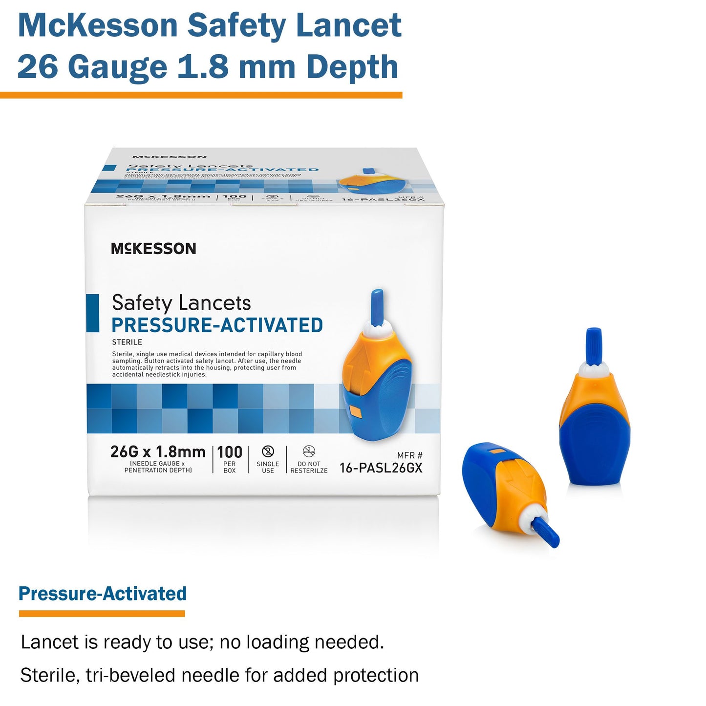 McKesson Safety Lancet 26 Gauge Retractable Pressure Activated Finger (1217982_CS)