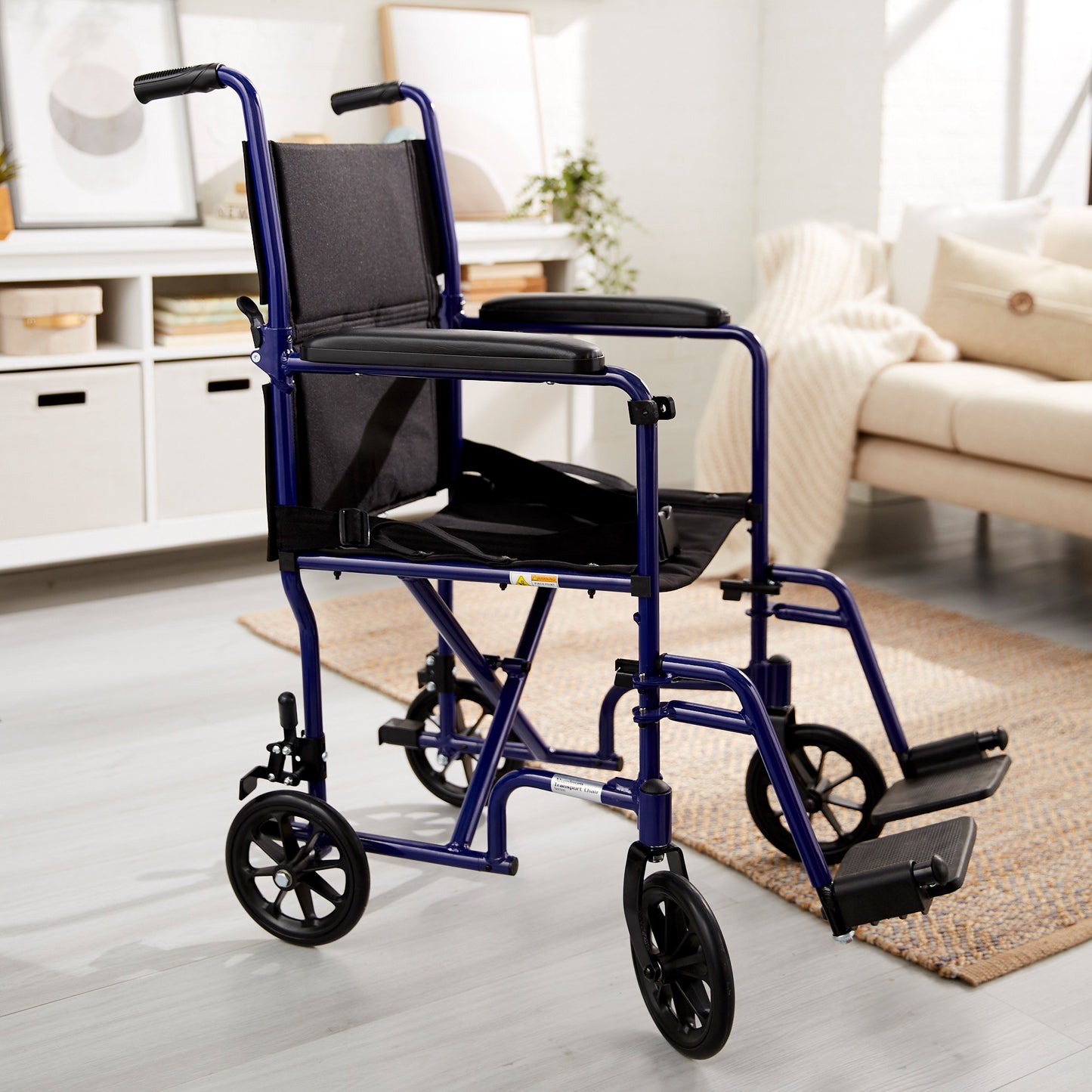 McKesson Transport Chair 19 Inch Seat Width Full Length Arm Swing-Away Footrest Aluminum Frame with Blue Finish (1065256_EA)