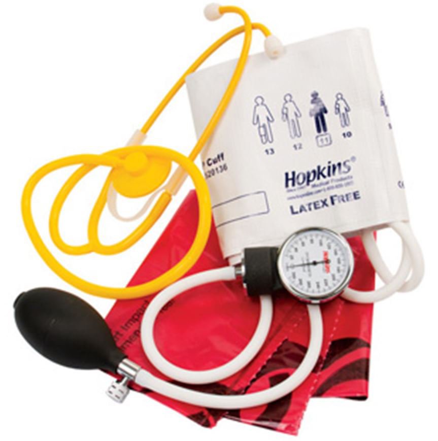 Hopkins Medical Products Single Patient Use MRSA Kit without thermometer Adult Cuff Single Head Disposable Stethoscope Pocket Aneroid (860346_EA)