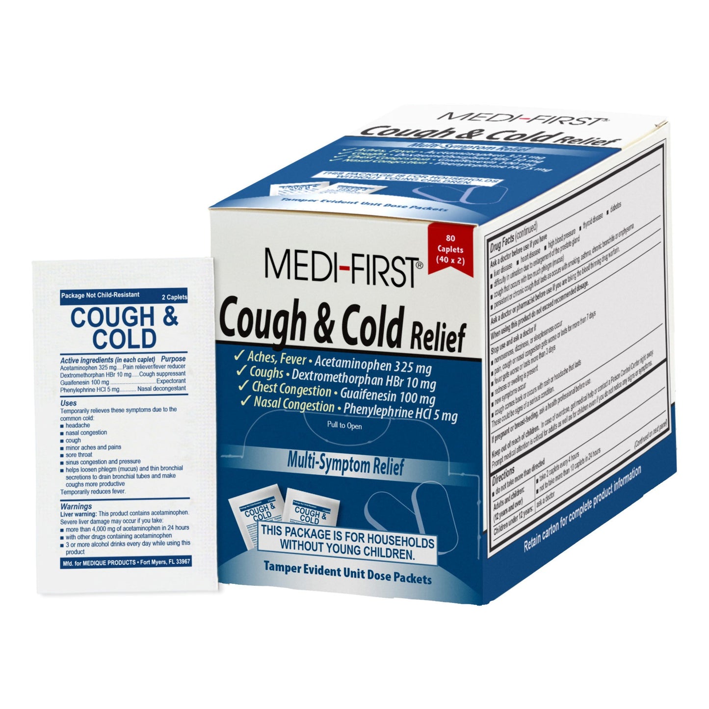 Medique Products Cold and Cough Relief 325 mg - 10 mg - 100 mg - 5 mg Strength Caplet 80 per Box (1219945_CS)