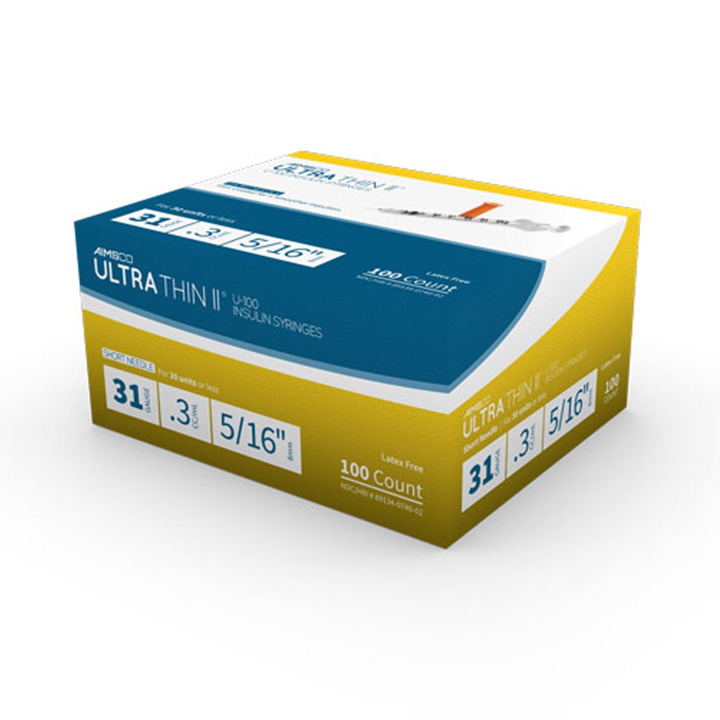 AIMSCO® Standard Insulin Syringe with Needle 0.3 mL 5/16 Inch 31 Gauge NonSafety Ultra Thin Wall (1182688_CS)