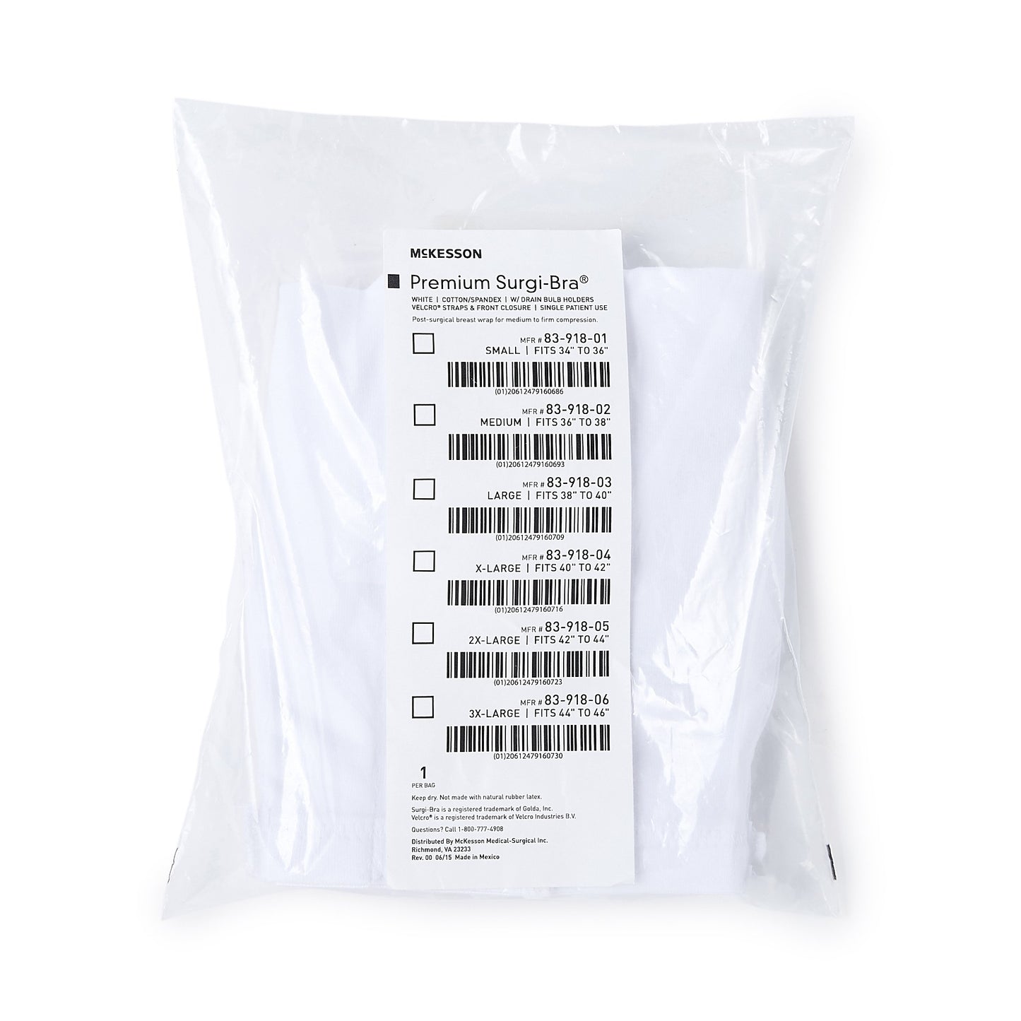 McKesson Post-Surgical Bra White 42 to 44 Inch (524643_EA)