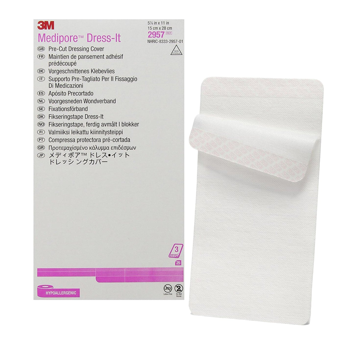 3M™ Medipore™ Dress-It Dressing Retention Tape with Liner White 5-7/8 X 11 Inch Soft Cloth NonSterile (209701_RL)