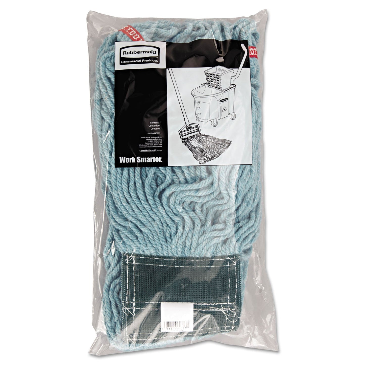 Rubbermaid Web Foot Wet Mop Head, Shrinkless, Cotton/Synthetic, Green, Medium, 6/Carton (A25206GN)