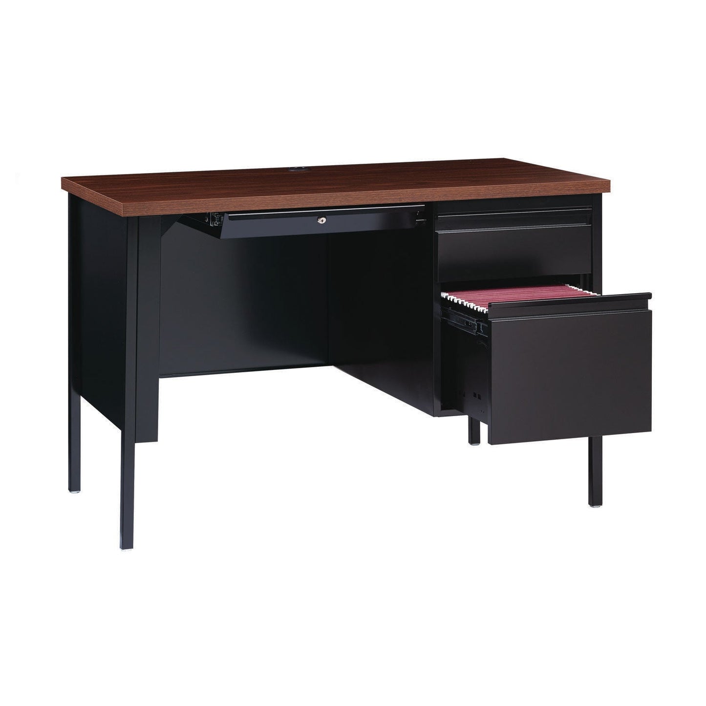 Alera Single Pedestal Steel Desk, 45.5" x 24" x 29.5", Mocha/Black, Black Legs (ALEHSD4524BM)