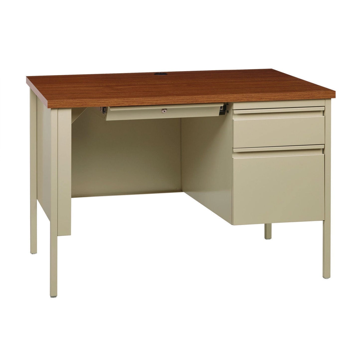 Alera Single Pedestal Steel Desk, 45" x 24" x 29.5", Cherry/Putty (ALEHSD4524PC)