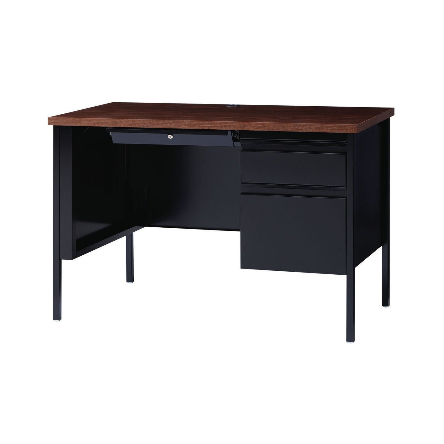 Alera Double Pedestal Steel Desk, 60" x 30" x 29.5", Mocha/Black, Black Legs (ALEHSD6030BM)