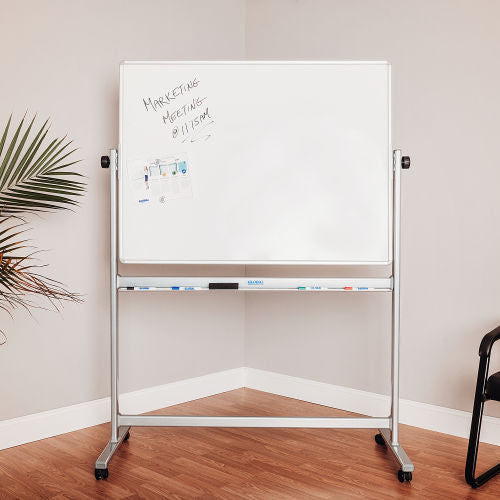 Global Industrial Mobile Reversible Whiteboard - 48"W x 36"H - Porcelain - Silver Frame (WBB444997P)