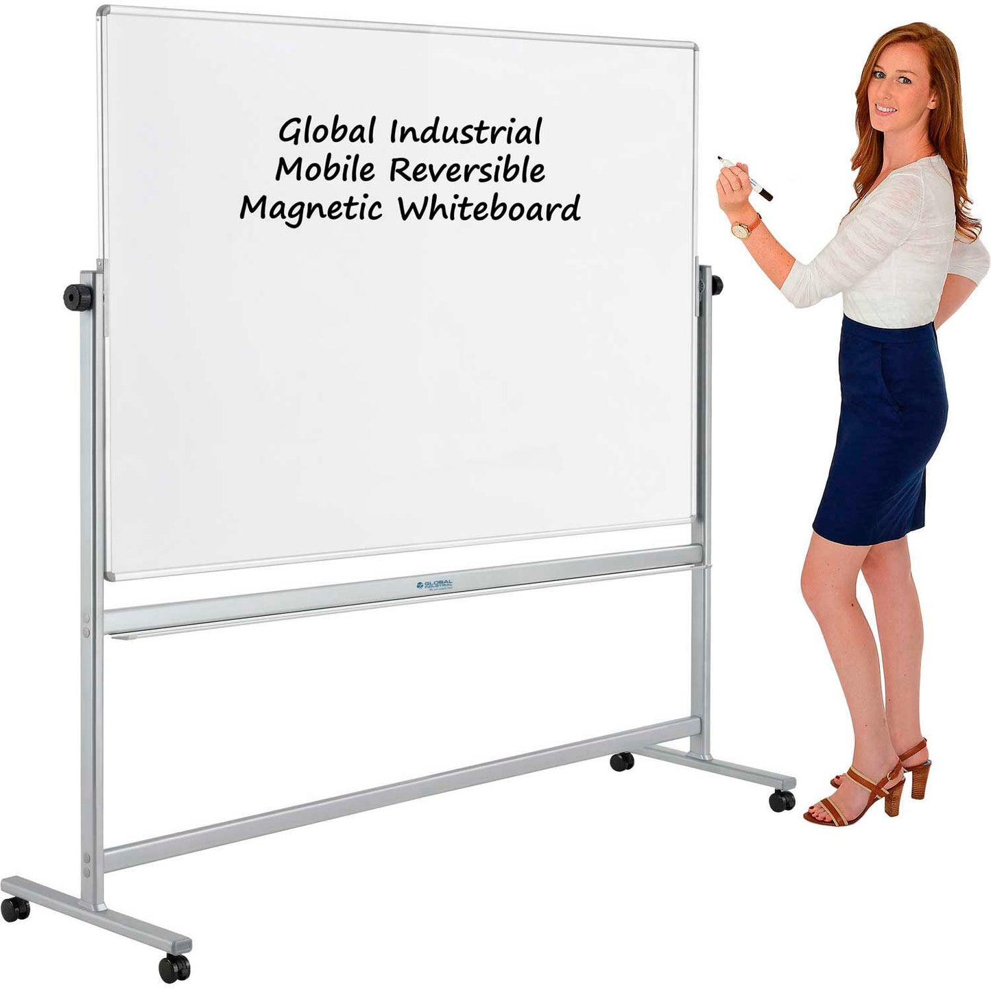Global Industrial Mobile Reversible Whiteboard - 72"W x 48"H - Porcelain - Silver Frame (WBB444999P)