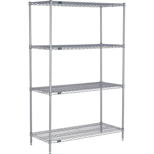 Nexel 4 Shelf, Nexelate Silver Epoxy Wire Shelving Unit, Starter, 24"W x 24"D x 74"H (WBB969943)