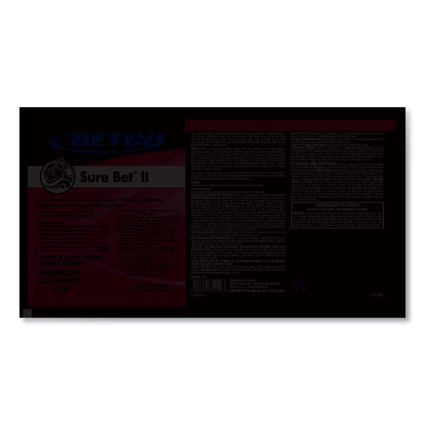 Betco Sure Bet II Foaming Disinfectant, Citrus Floral Scent, 32 oz Bottle, 12/Carton (BET3141200)