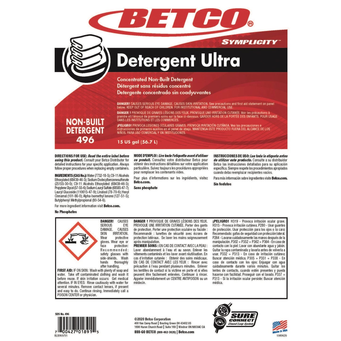 Betco Symplicity Detergent Ultra, Pleasant, 15 gal Drum (BET4967700)