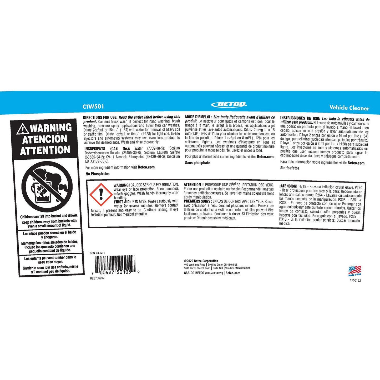 Betco CTW501 Car and Truck Wash, Lemon Scent, 5 gal Pail (BET5010500)