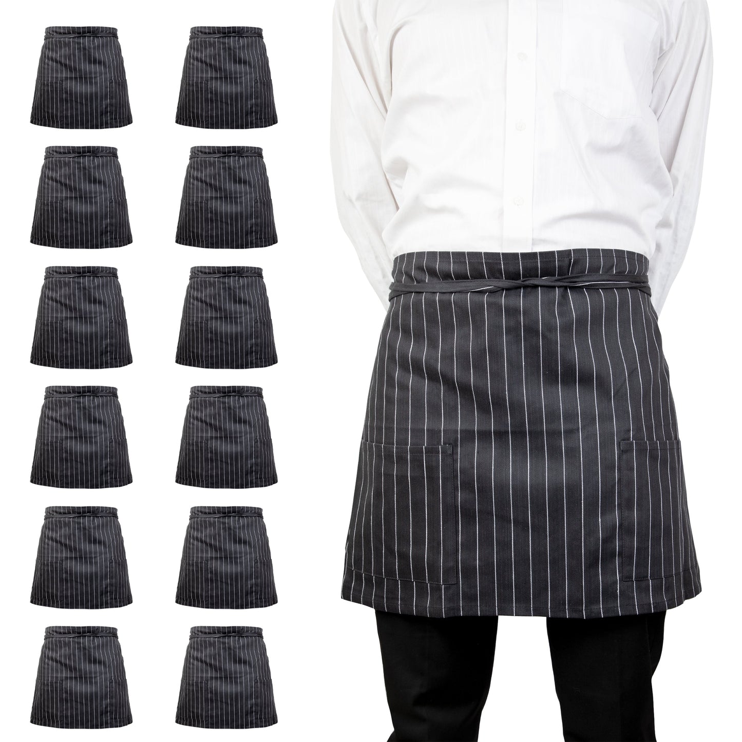 Arkwright Home Mariposa Half-Bistro Apron 18x30 Pin Stripe (12/Pack) (PNP-BISTROHLF-PNS)