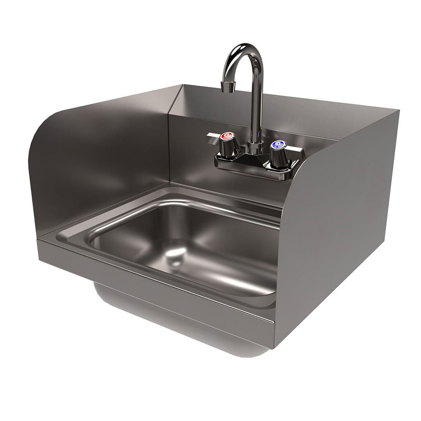 BK Resources Stainless Steel Hand Sink with Side Splashes and Faucet, 14" l x 10" w x 5" h (BKEHSW1410SSP)