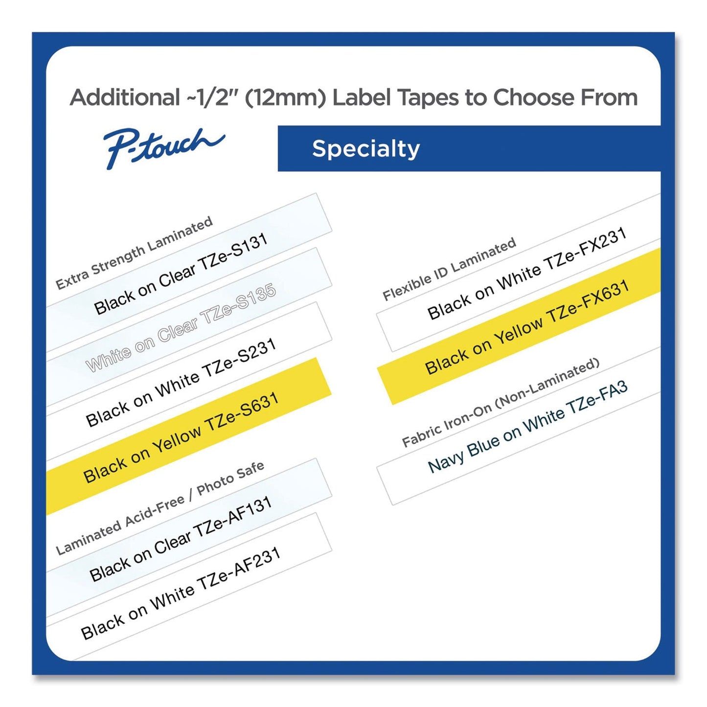 Brother TZe Series Standard Adhesive Laminated Labeling Tape, 0.5", Black on White, 4/Pack (BRTTZE2314PKB)