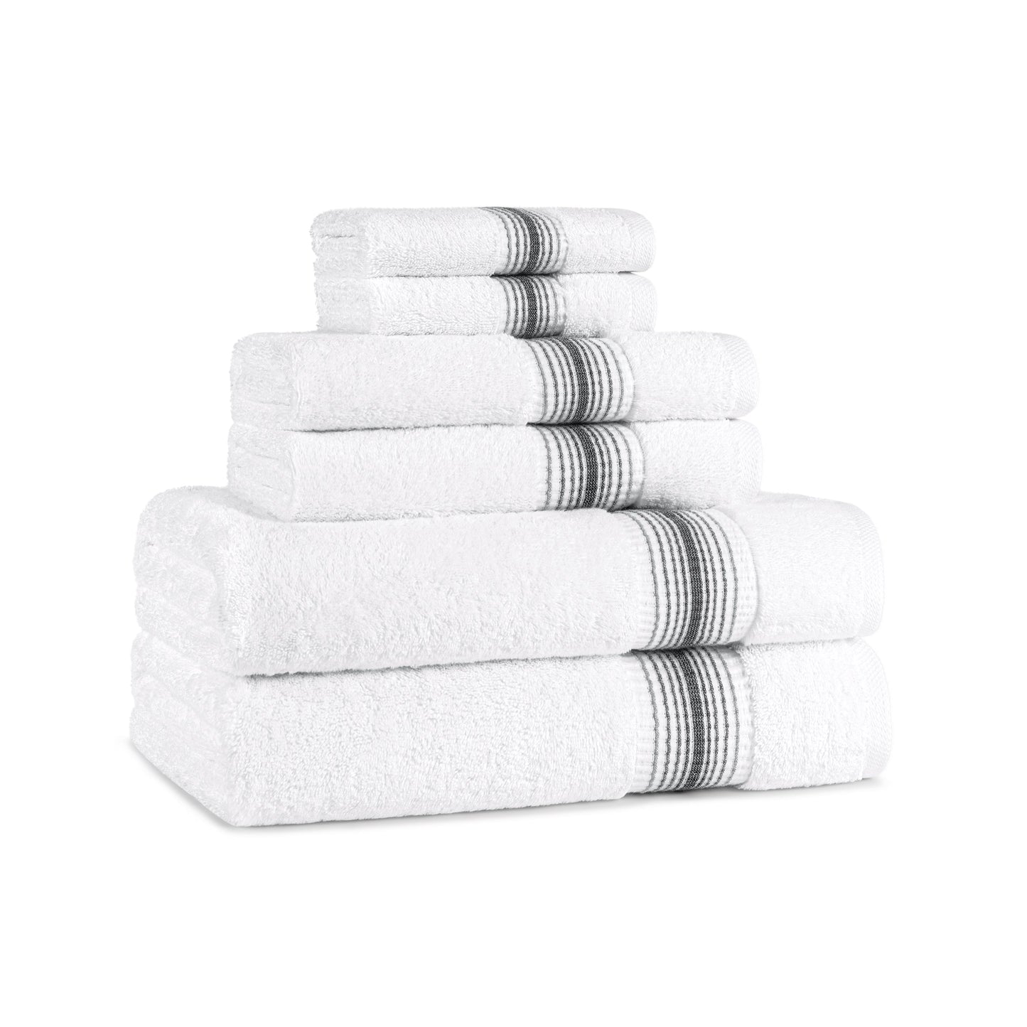 Aston & Arden Turkish 6 Piece Bathroom Towel Set - Striped - Dark Grey (PNP-BST-STT-PTR)