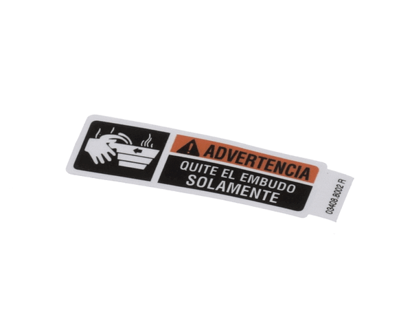 Bunn 03408.8002 Decal, Warning-Remove Funnel Spanish (BU03408-8002)