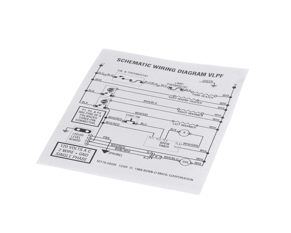 Bunn 10178.0000 Schematic, Elec 120V Vlpf (BU10178-0000)