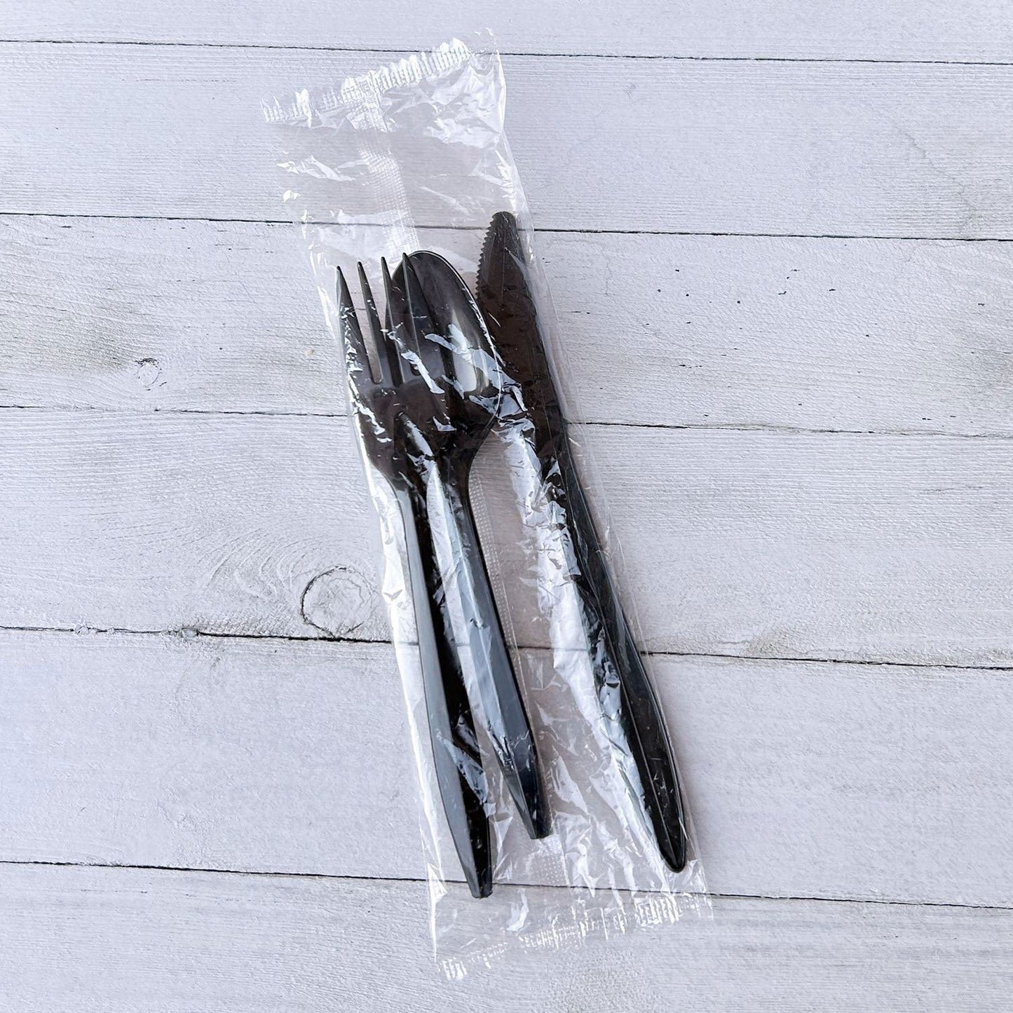 Boardwalk Three-Piece Cutlery Kit, Fork/Knife/Teaspoon, Polypropylene, Black, 250/Carton (BWK3KITBLPP)