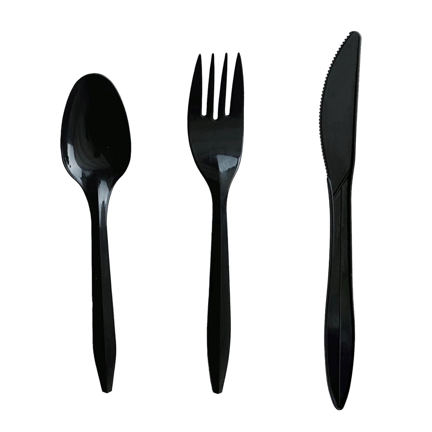 Boardwalk Three-Piece Cutlery Kit, Fork/Knife/Teaspoon, Polystyrene, Black, 250/Carton (BWK3KITBLPS)
