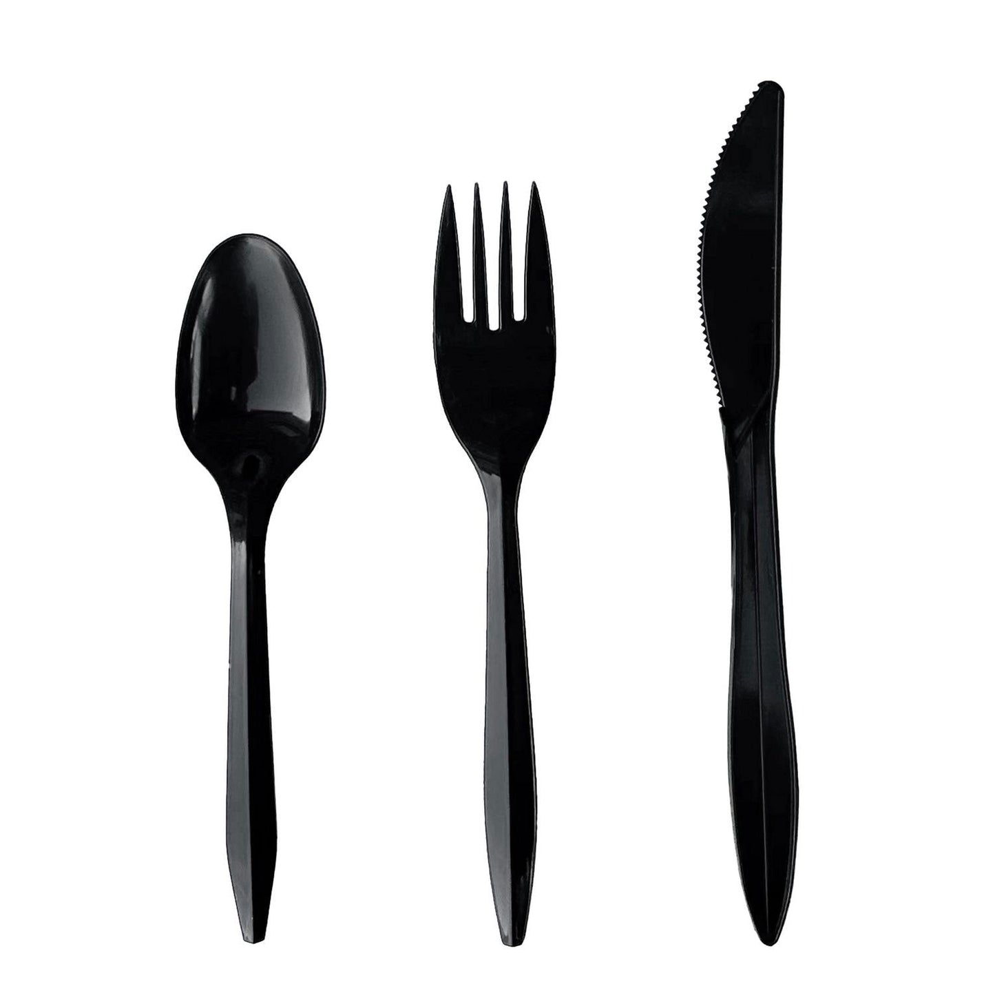 Boardwalk® Four-Piece Cutlery Kit, Fork/Knife/Teaspoon/Napkin, Mediumweight, Black, 250/Carton (BWK4KITBLPP)
