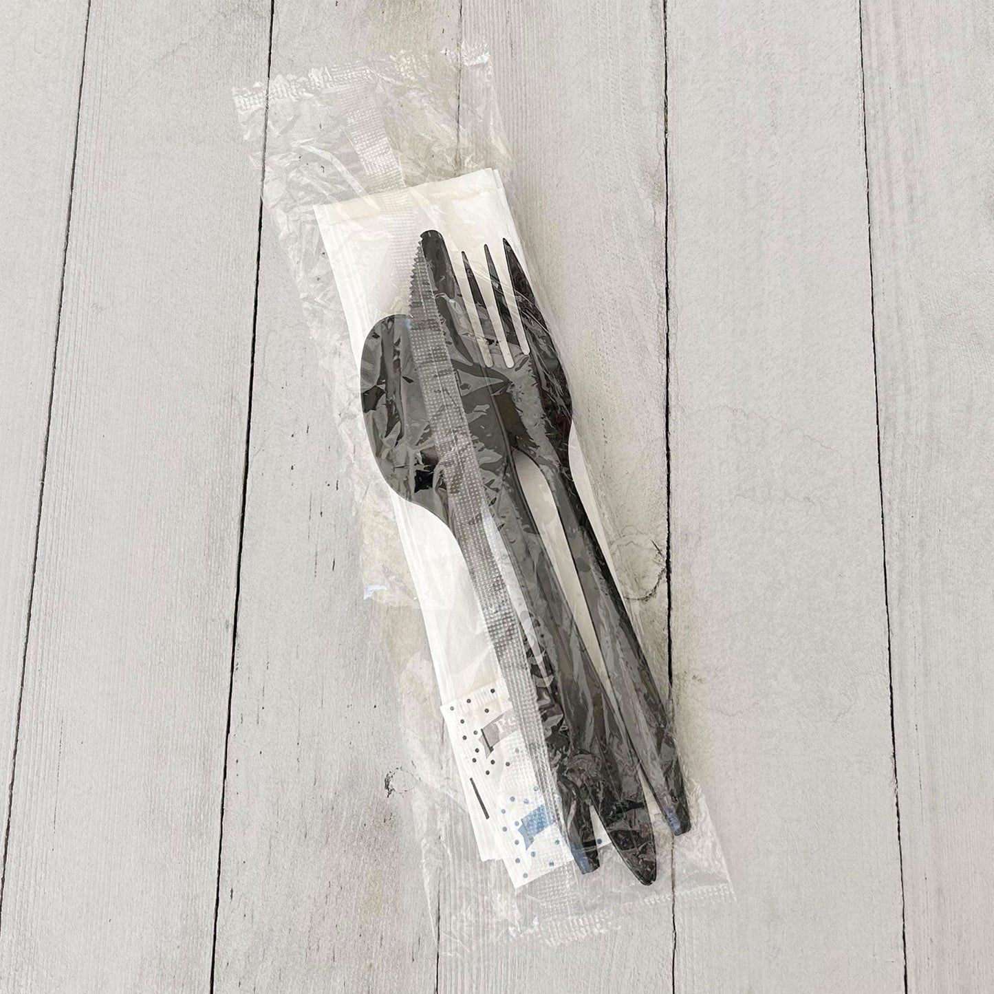 Boardwalk Six-Piece Cutlery Kit, Fork/Knife/Napkin/Pepper/Salt/Spoon, Black, 250/Carton (BWKCOMBO6KIT)