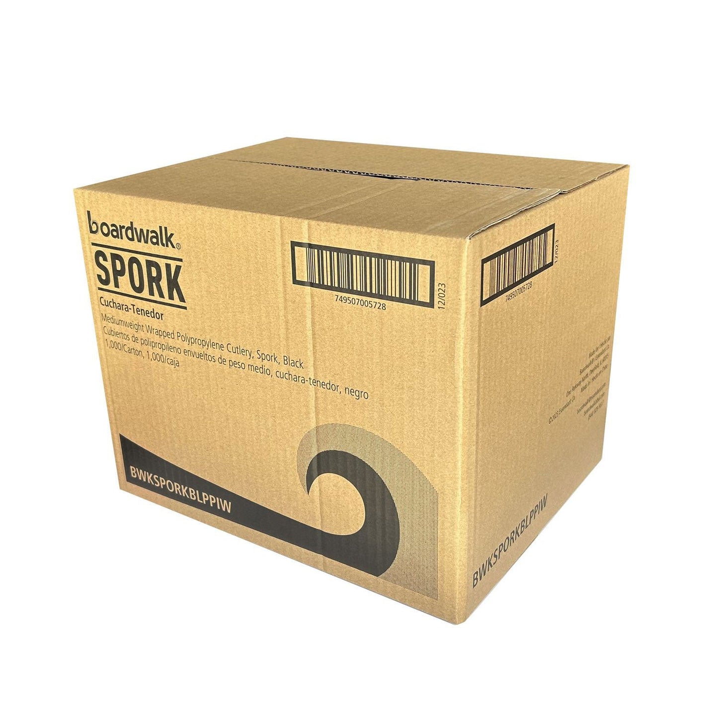 Boardwalk Mediumweight Wrapped Polypropylene Cutlery, Spork, Black, 1,000/Carton (BWKSPORKBLPPIW)
