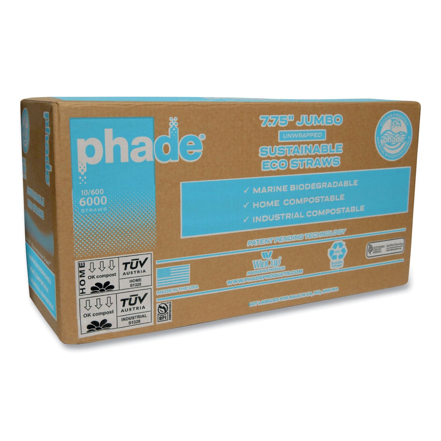 phade Marine Biodegradable Straws, 7.75", Ocean Blue, 6,000/Carton (CAR511203)