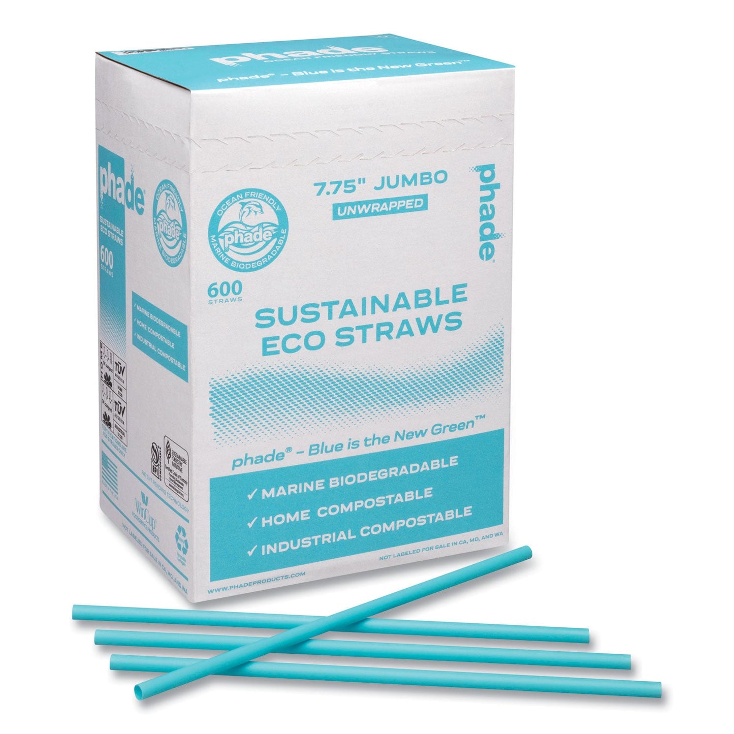 phade Marine Biodegradable Straws, 7.75", Ocean Blue, 6,000/Carton (CAR511203)